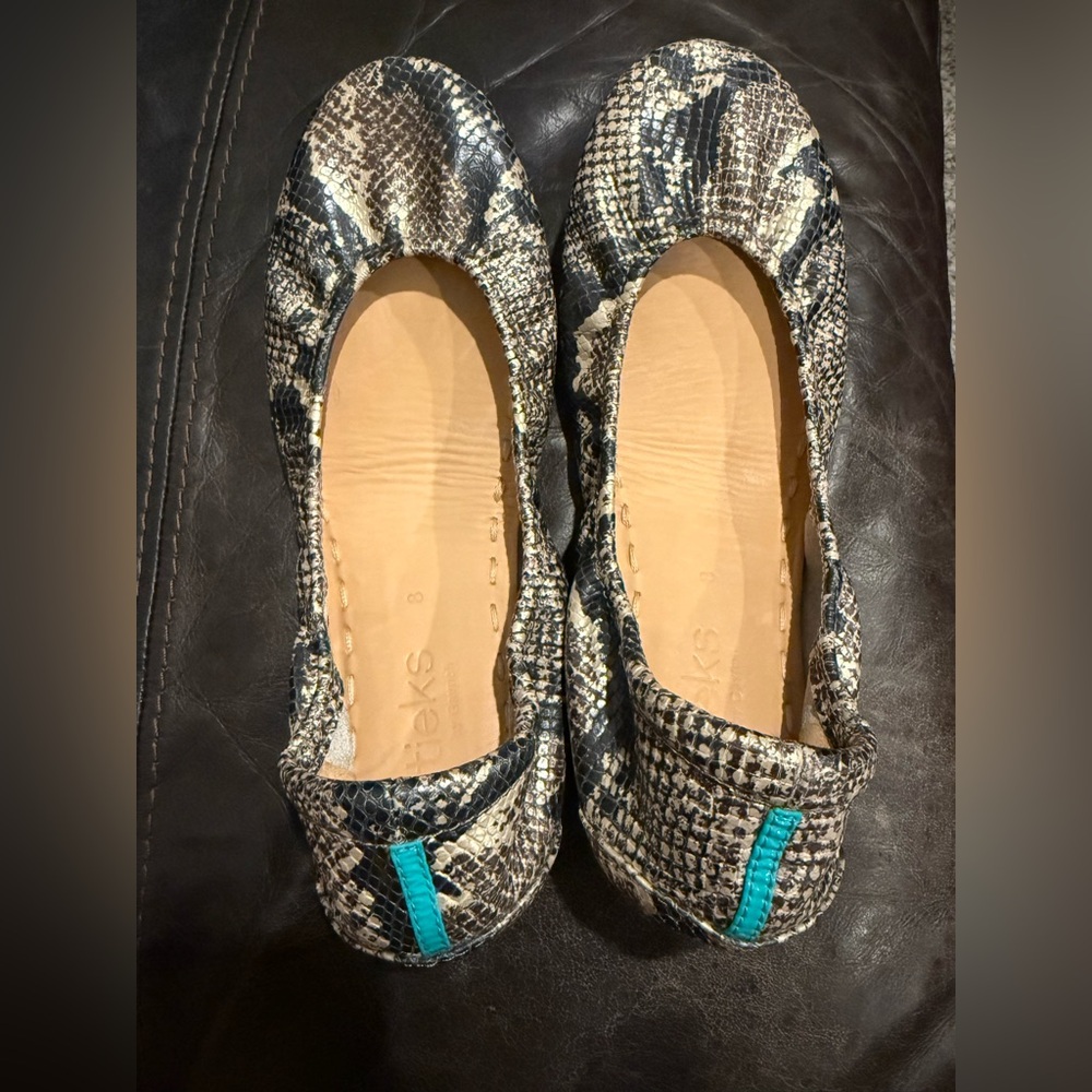 Tieks Snakeskin Flats with Teal Detail